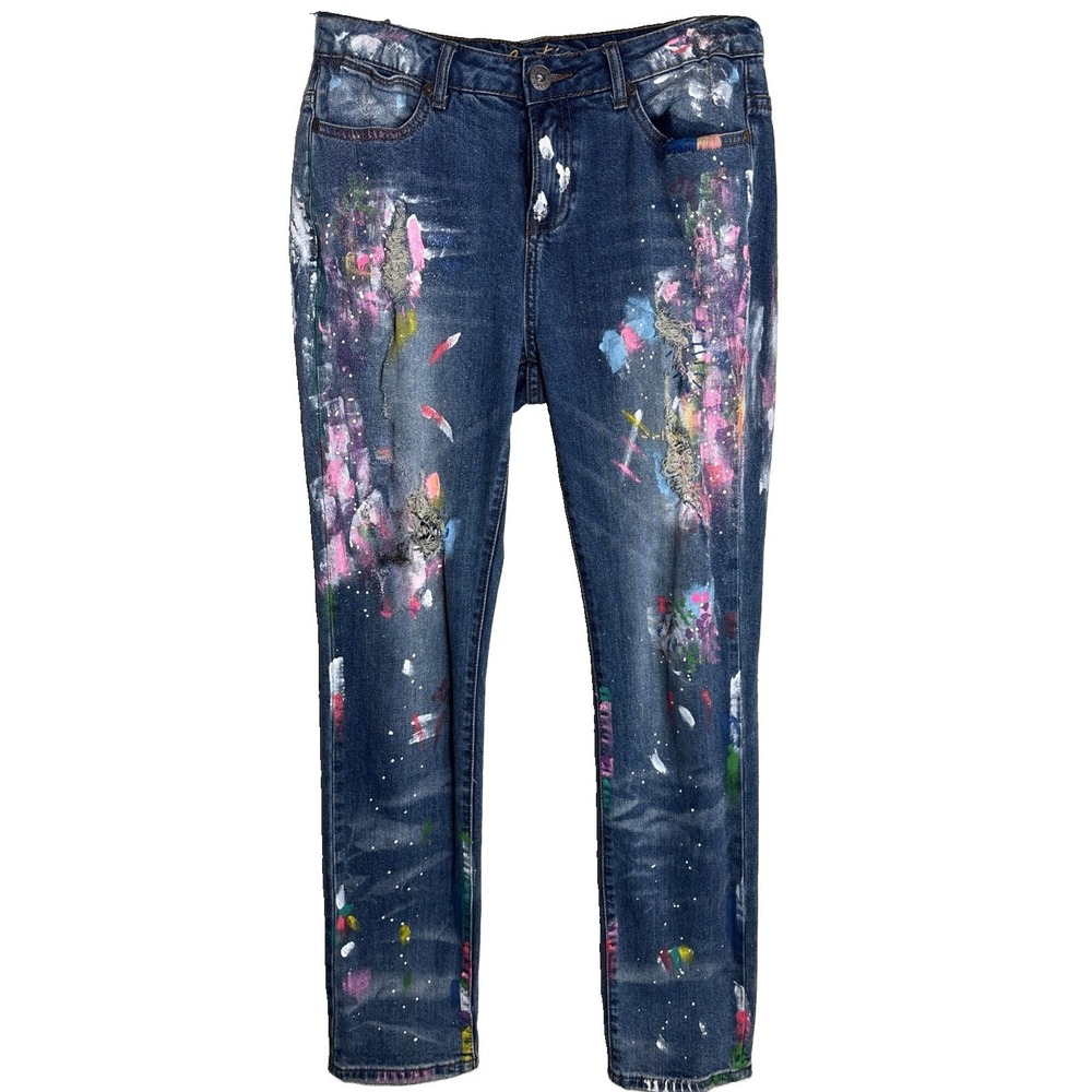 Cartise Paint Splatter Jeans Women 6 Art Distressed Denim Statement